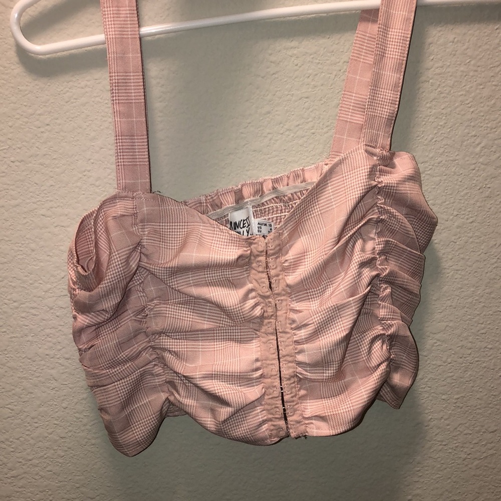pink princess polly gingham ruffle crop top size 6